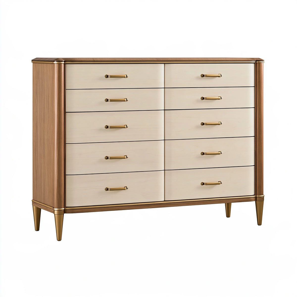 Cassettiera 160 x 45 x 120 cm effetto legno beige e noce - 9 cassetti stile classico