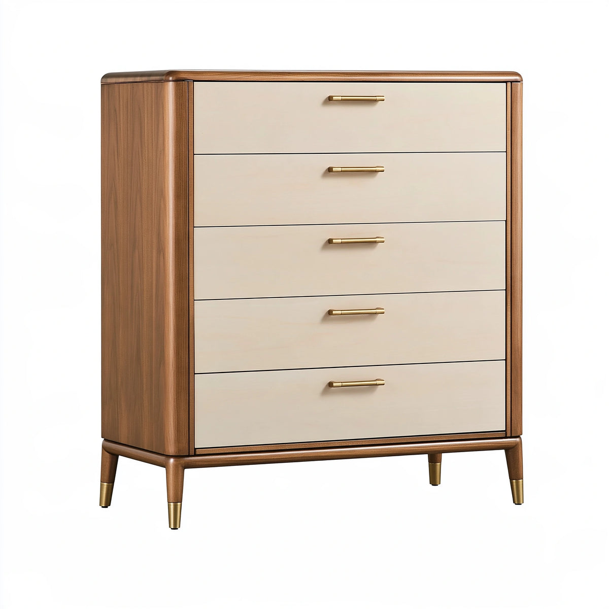 Cassettiera 90 x 45 x 120 cm in legno marrone e beige con 5 cassetti stile moderno