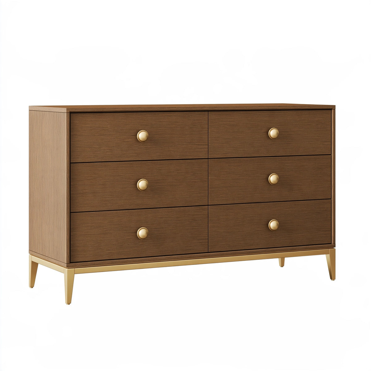 Cassettiera 150 x 45 x 100 cm in legno marrone noce con dettagli oro - stile moderno