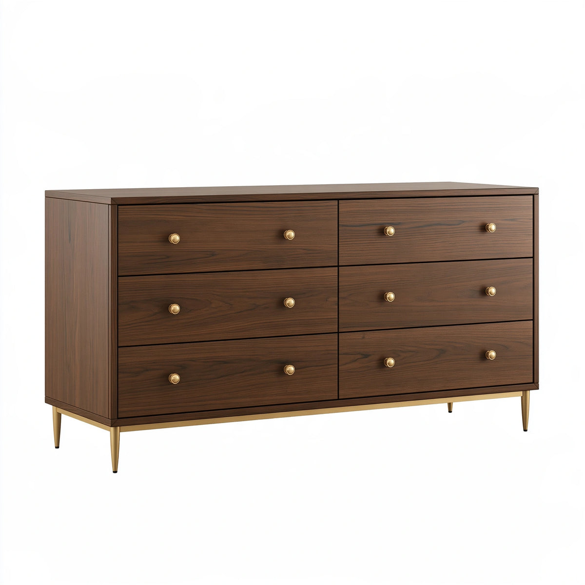 Cassettiera 160 x 45 x 90 cm effetto legno noce con 6 cassetti stile moderno