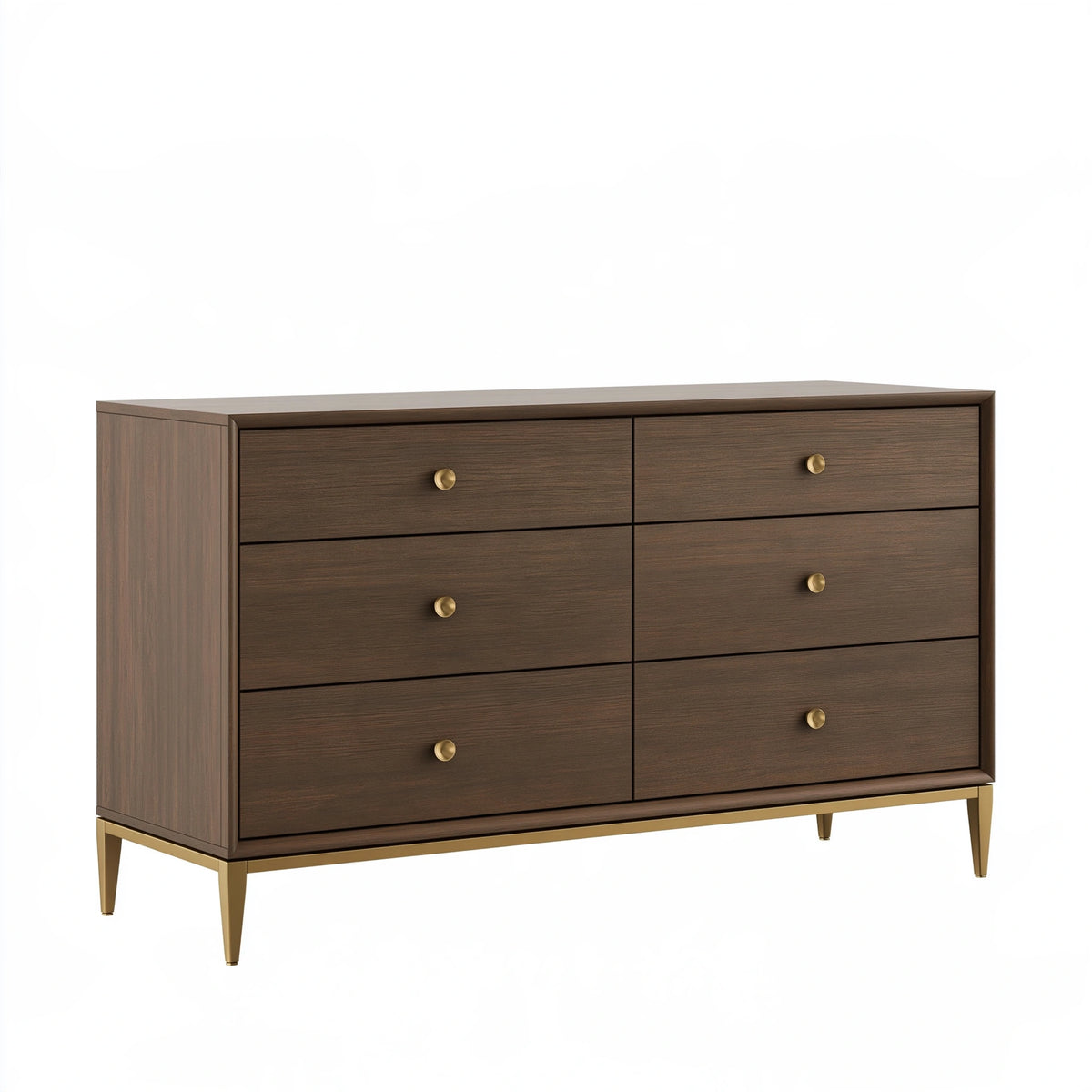 Cassettiera 140 x 45 x 90 cm effetto legno marrone con 6 cassetti stile moderno