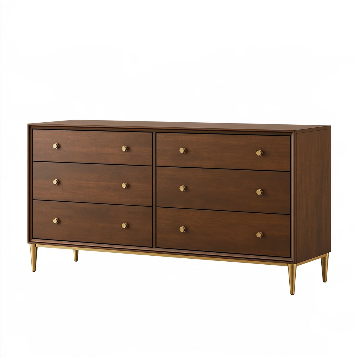 Cassettiera 160 x 45 x 85 cm in legno marrone noce con 6 cassetti stile moderno