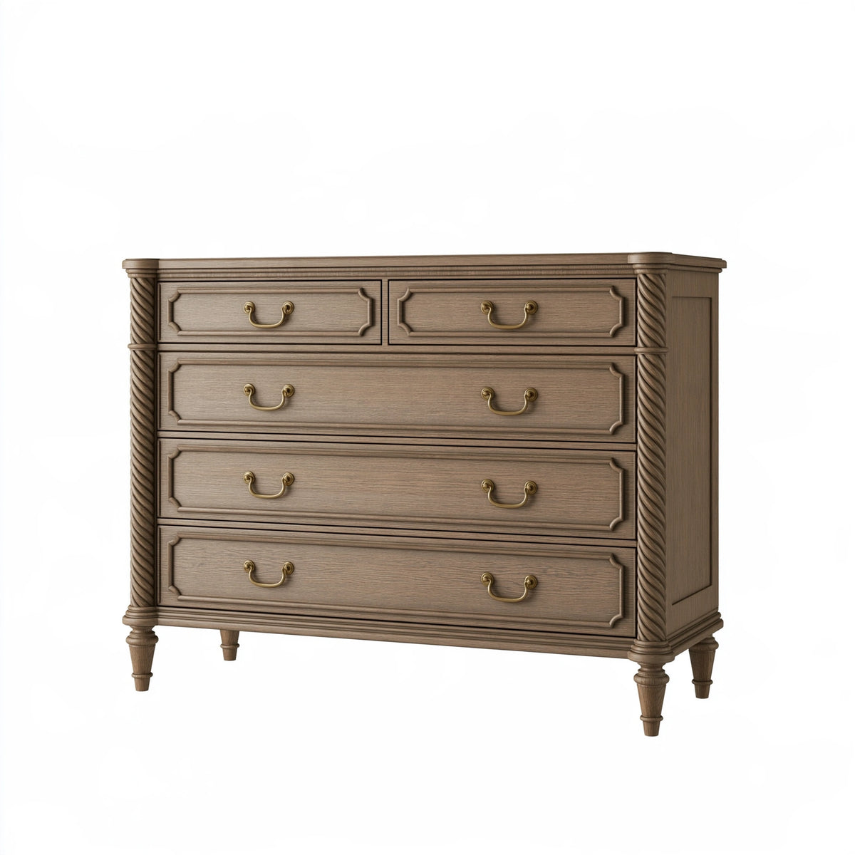 Cassettiera 150 x 50 x 120 cm in legno marrone stile classico con 5 cassetti
