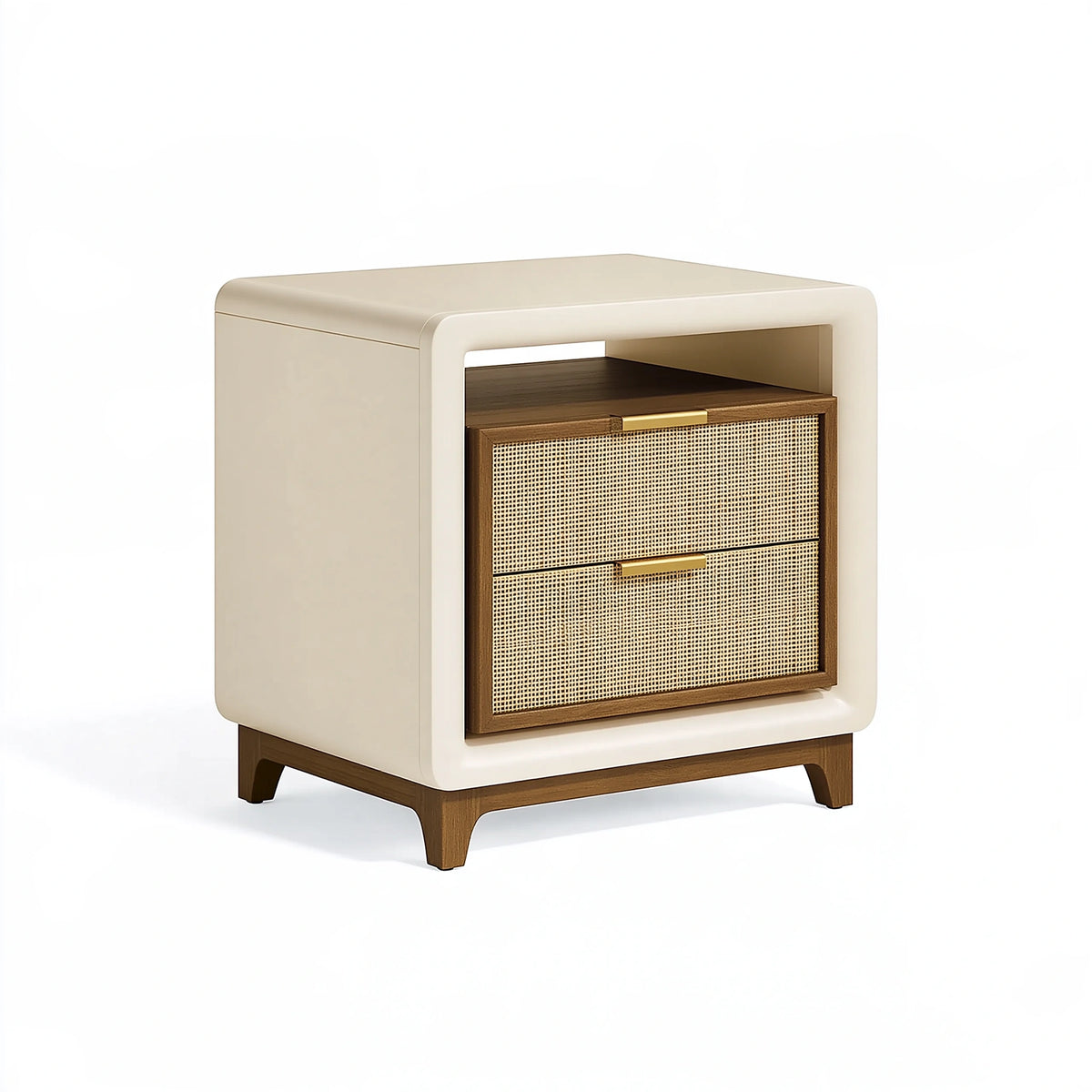 Comodino 55 x 40 x 60 cm in legno beige e marrone con 2 cassetti stile retrò