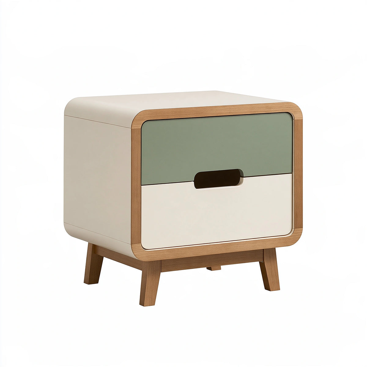 Comodino 50 x 40 x 60 cm in legno beige e verde salvia con 2 cassetti stile moderno