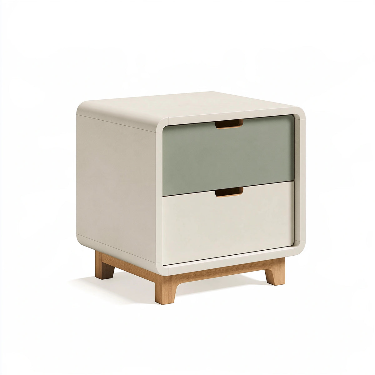 Comodino 45 x 40 x 55 cm in legno bianco e verde salvia con 2 cassetti stile moderno