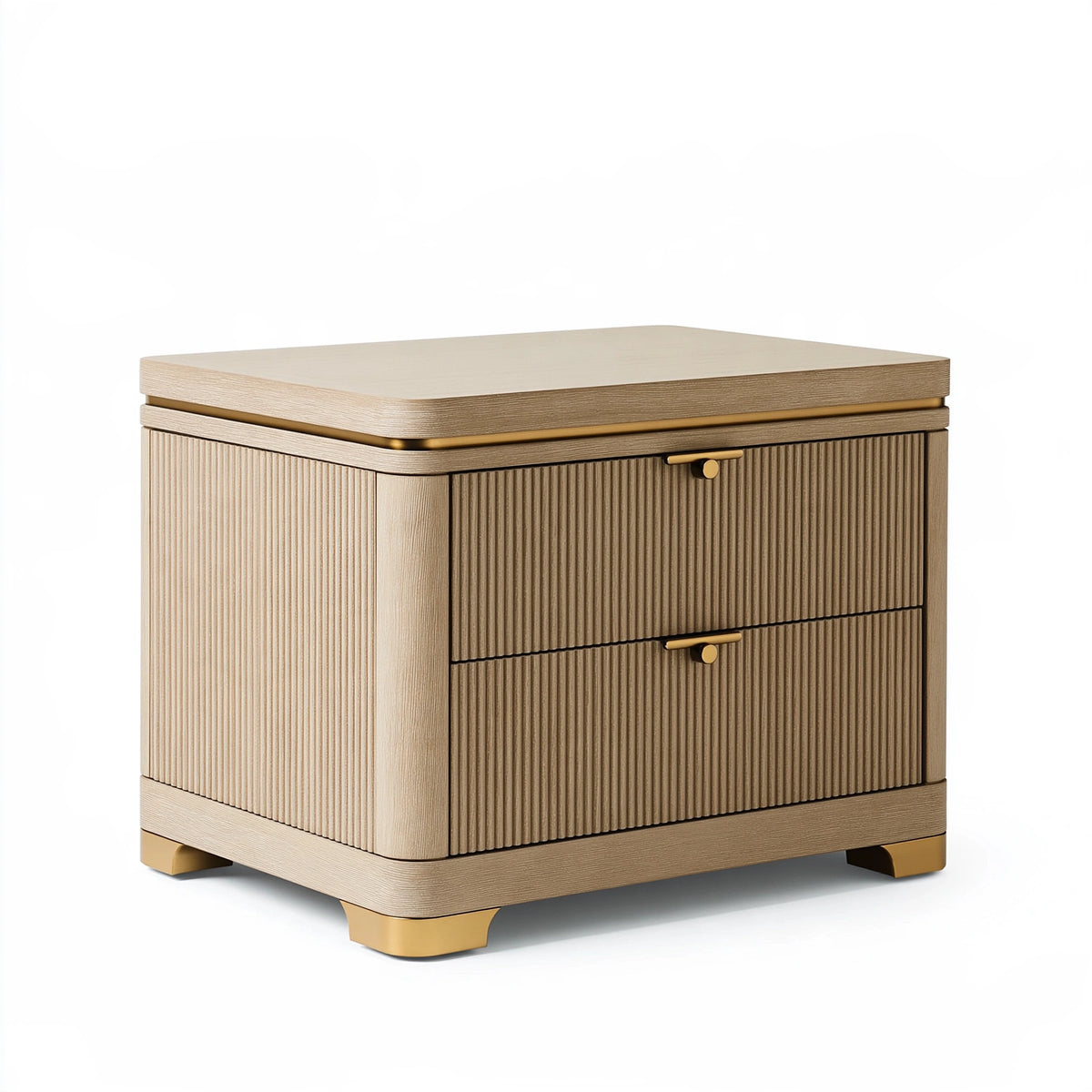 Comodino 50 x 40 x 55 cm in legno beige con dettagli dorati a 2 cassetti