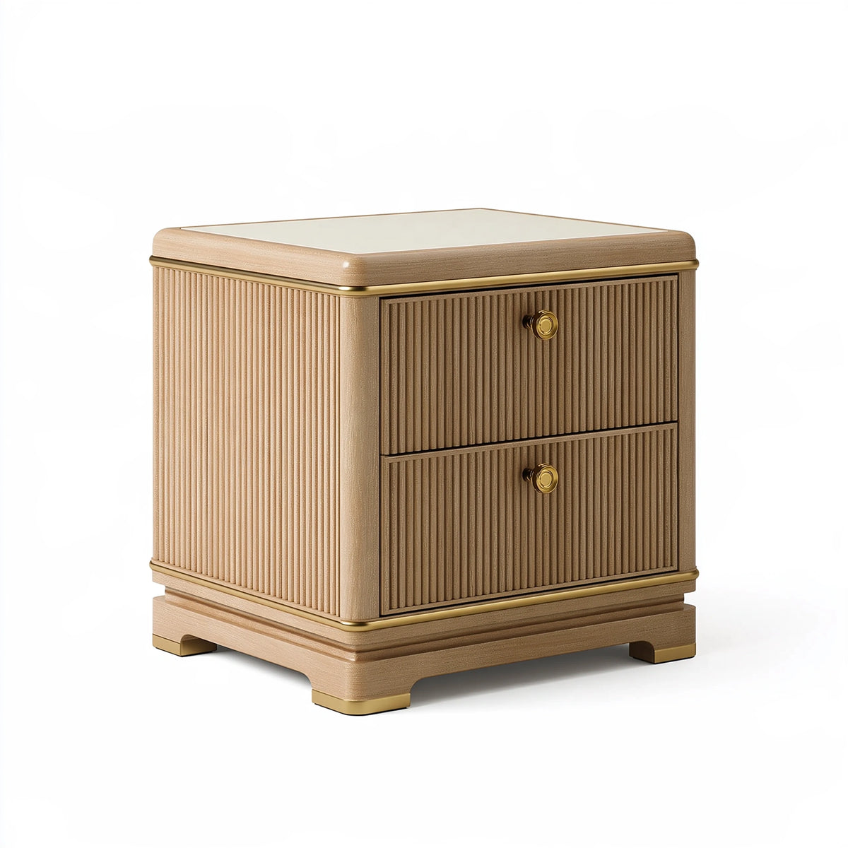 Comodino 50 x 40 x 60 cm in legno beige con dettagli dorati - 2 cassetti stile moderno