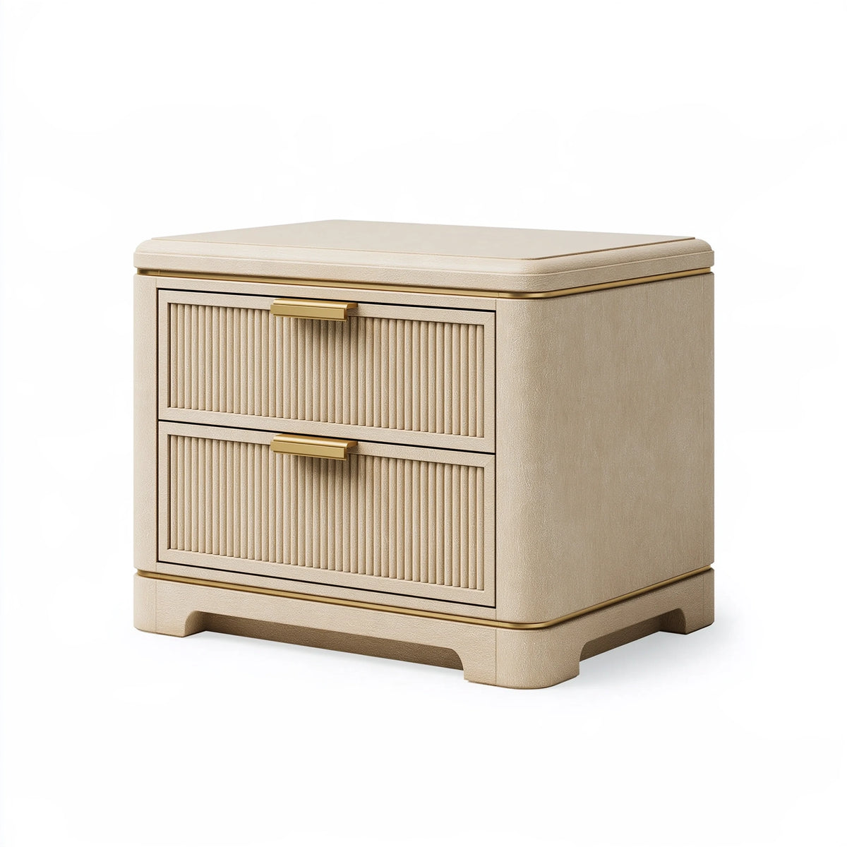 Comodino 50 x 40 x 55 cm in similpelle beige con 2 cassetti stile moderno