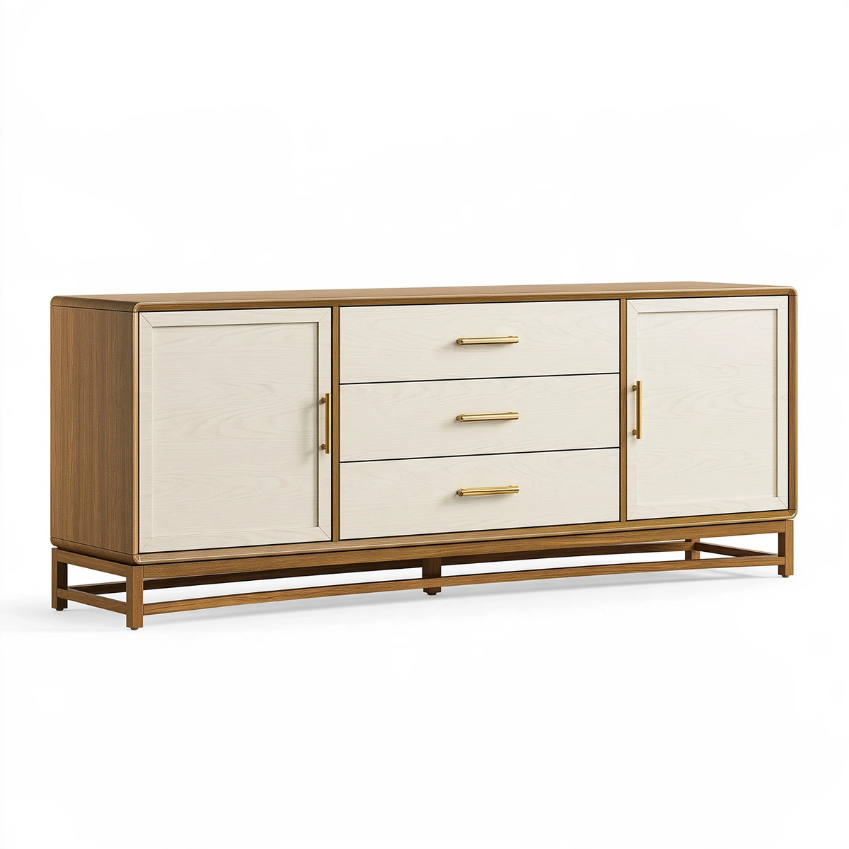Credenza 160 x 45 x 90 cm in legno marrone e bianco con 2 ante e 3 cassetti
