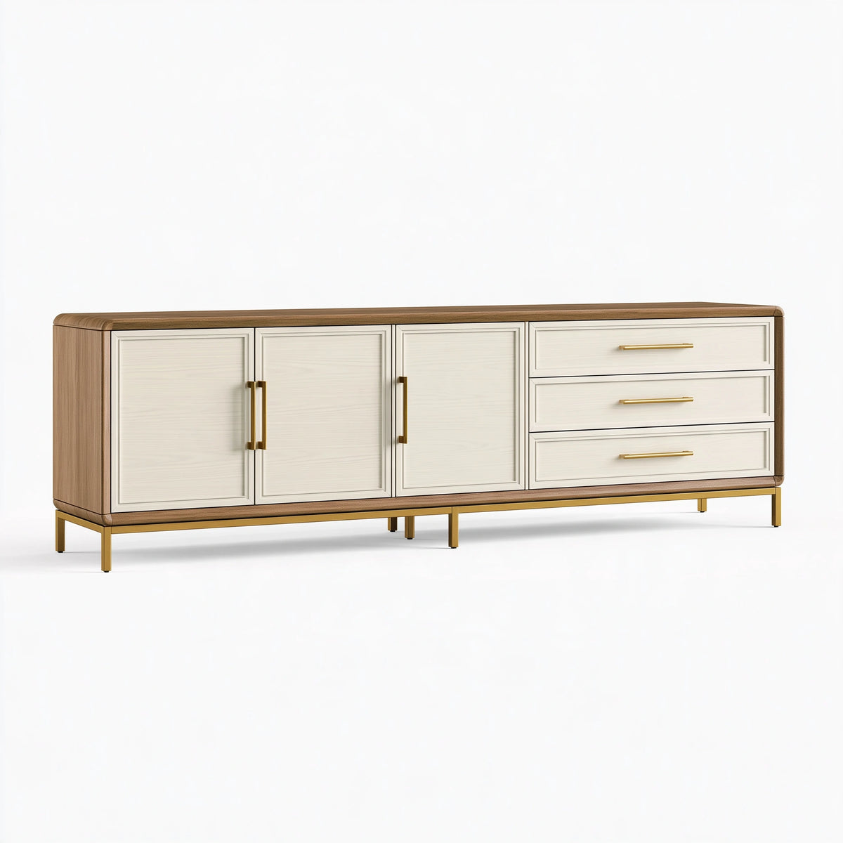 Credenza 200 x 45 x 85 cm in legno beige e noce con cassetti stile moderno
