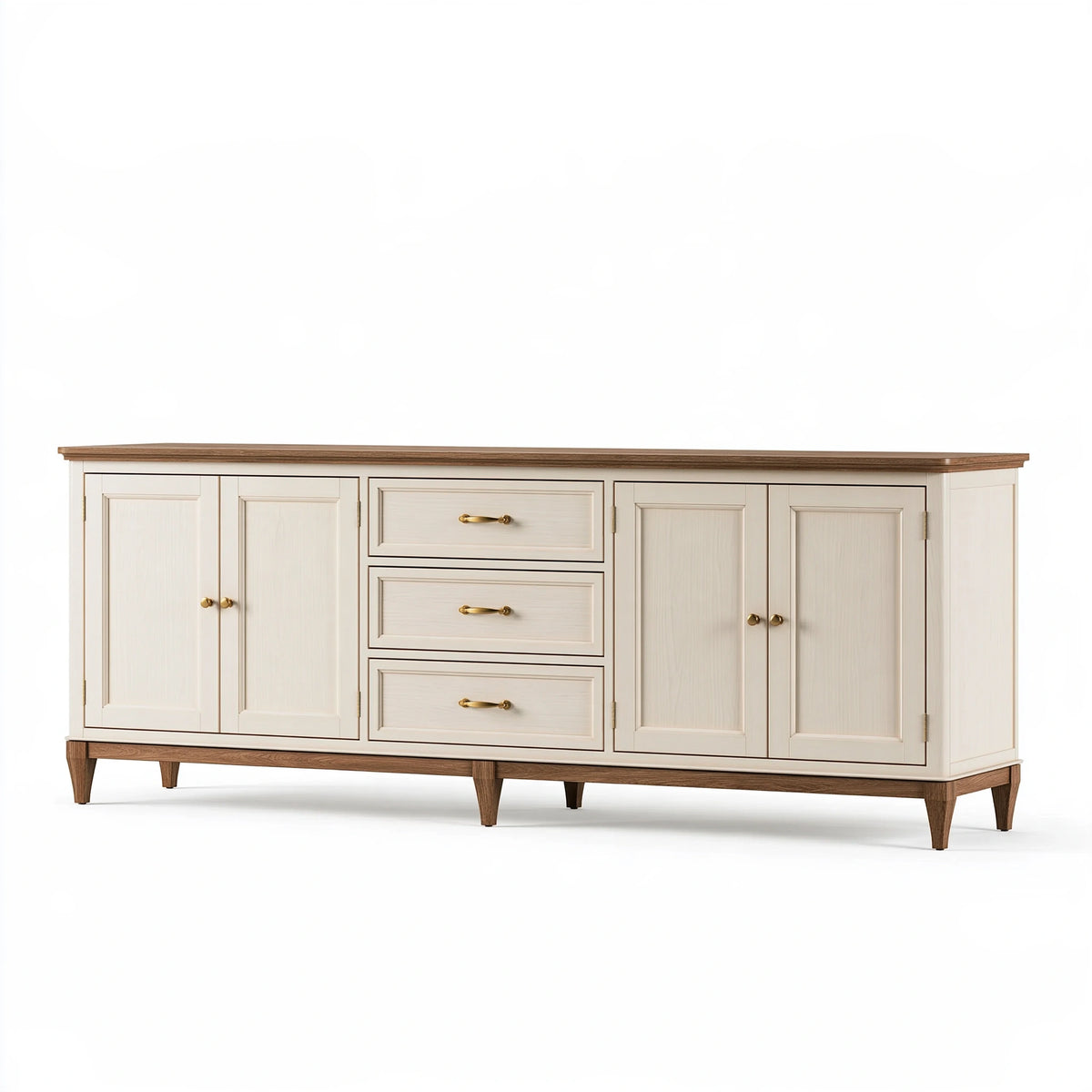 Credenza 200 x 45 x 90 cm in legno bianco e marrone - contenitore classico con 4 ante e 3 cassetti