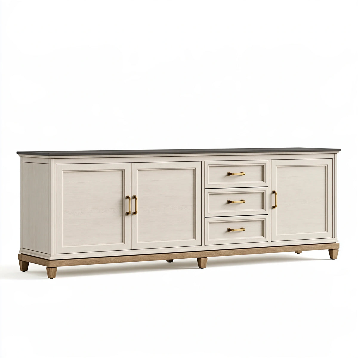 Credenza 200 x 45 x 90 cm in legno bianco e marrone - mobile contenitore classico per soggiorno