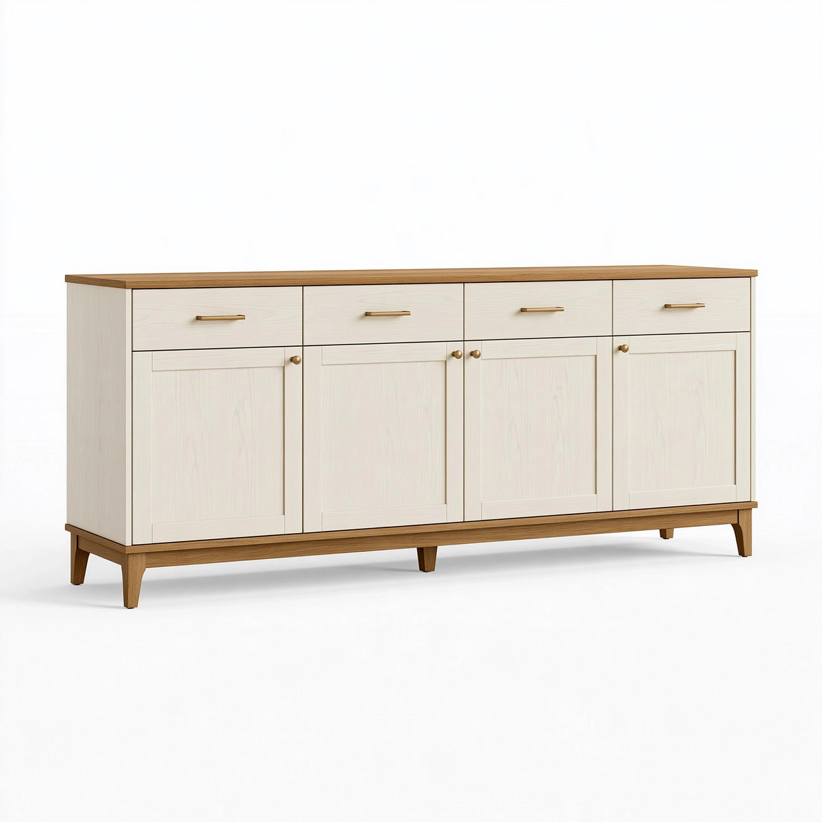 Credenza 200 x 45 x 90 cm in legno bianco e naturale - contenitore con 4 cassetti e 4 ante