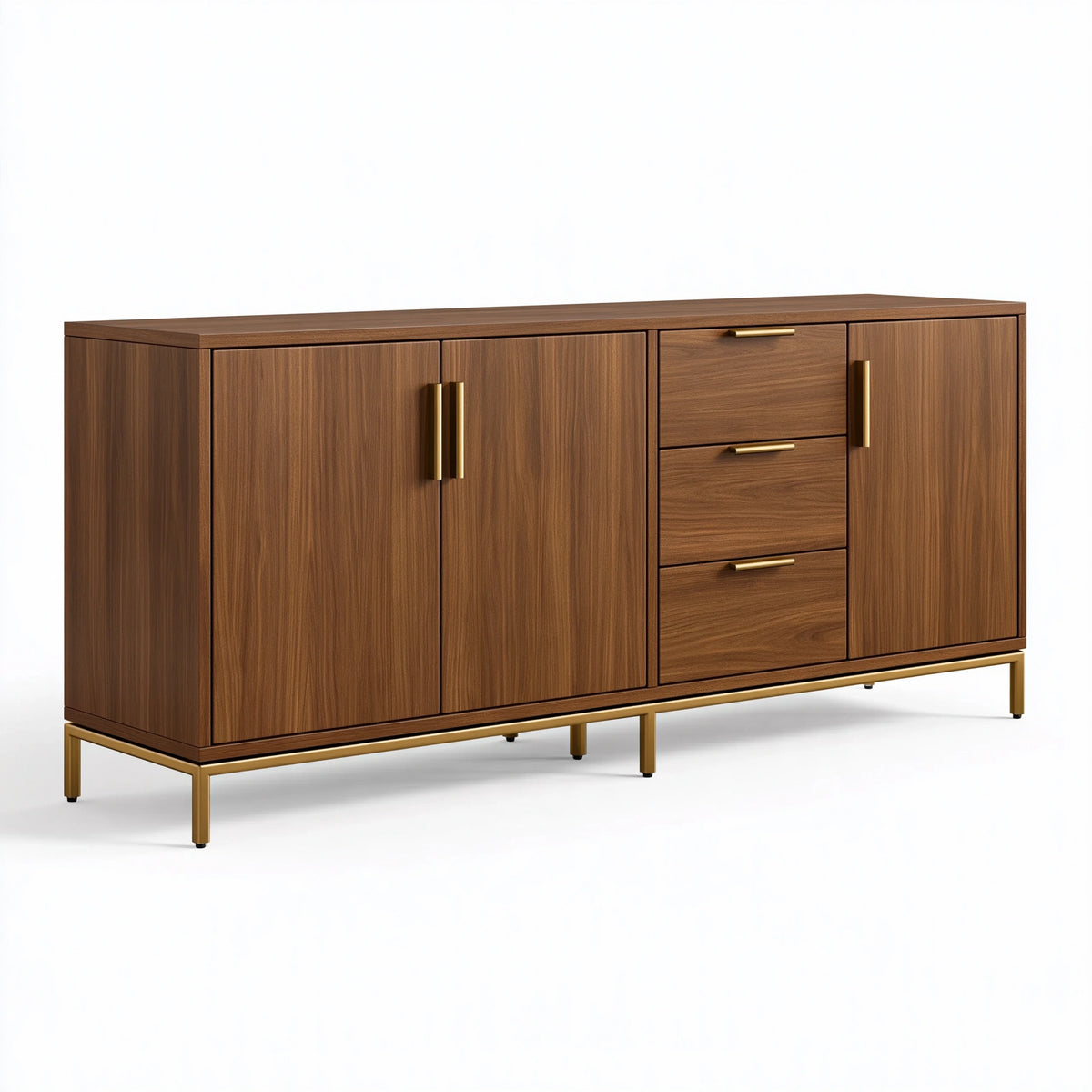 Credenza 160 x 40 x 90 cm in legno marrone con struttura metallica dorata - contenitore moderno