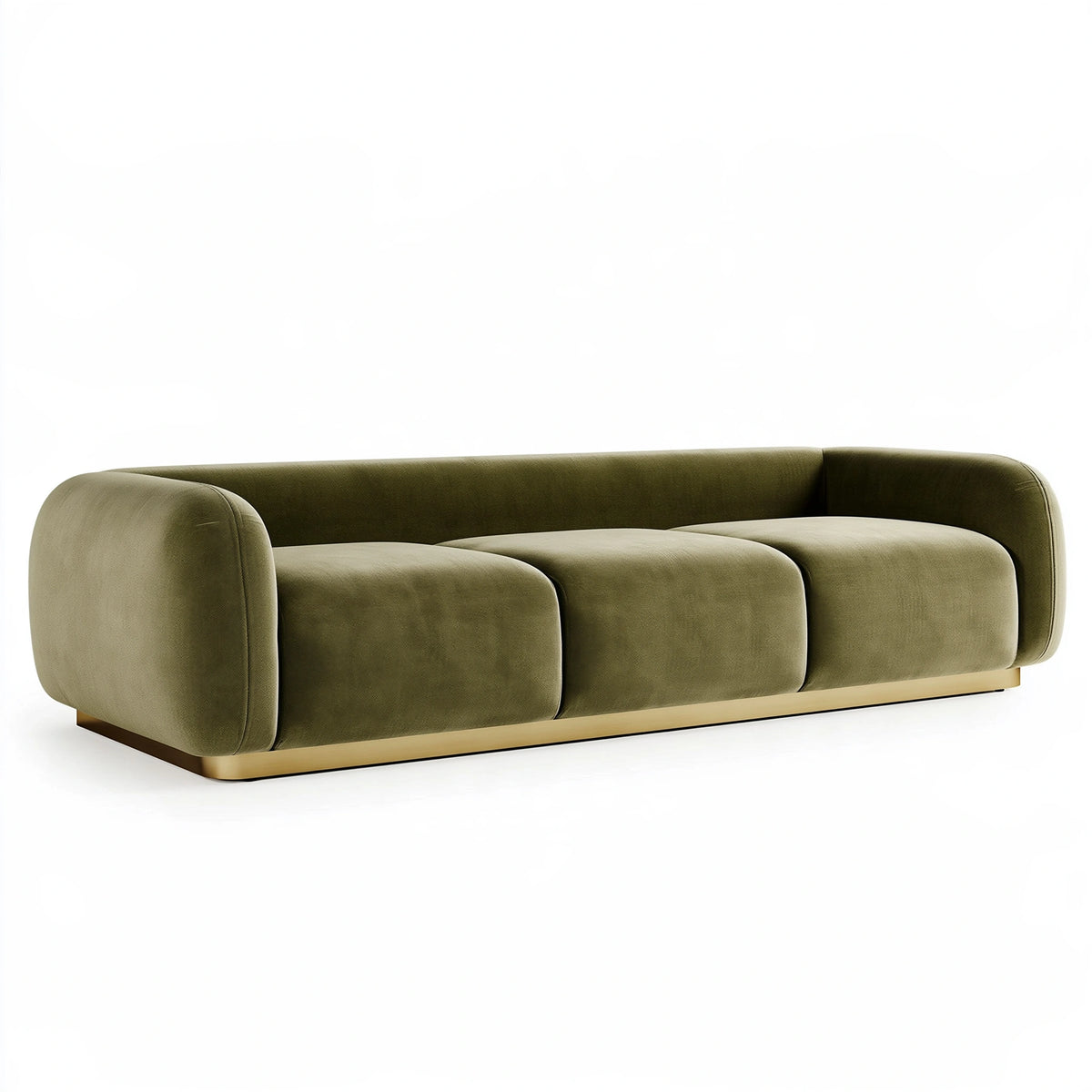 Divano 3 posti 220 x 95 x 75 cm in tessuto effetto velluto verde oliva - stile moderno