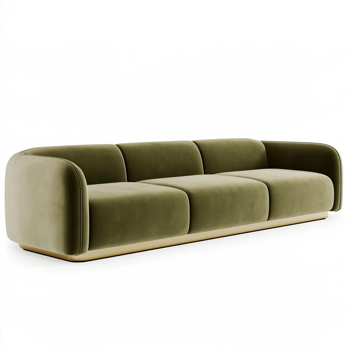 Divano 3 posti 240 x 95 x 75 cm in tessuto effetto velluto verde oliva - stile moderno
