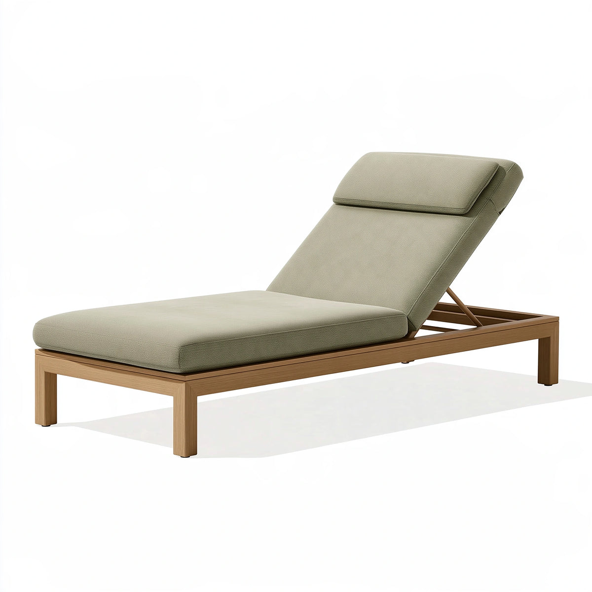 Lettino prendisole 200 x 75 cm in legno e tessuto verde salvia con schienale reclinabile
