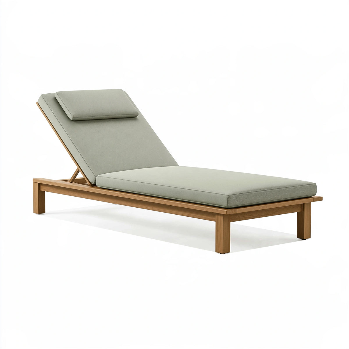 Lettino prendisole 200 x 70 x 85 cm in legno e tessuto verde salvia con schienale regolabile