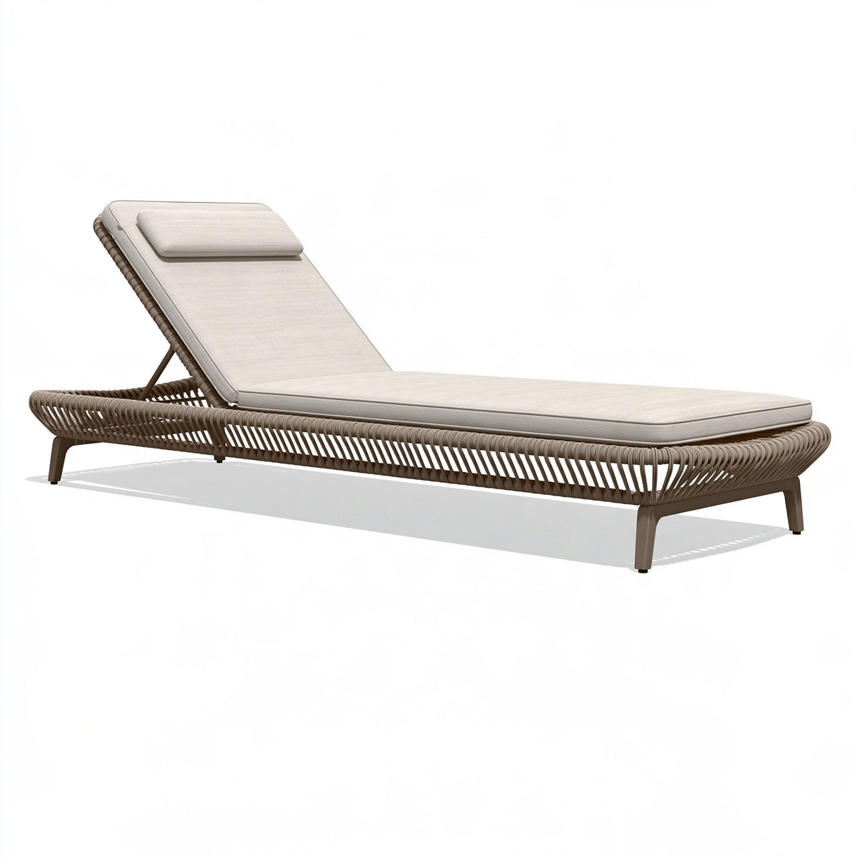 Lettino prendisole 200 x 75 cm in corda sintetica beige con schienale reclinabile da esterno