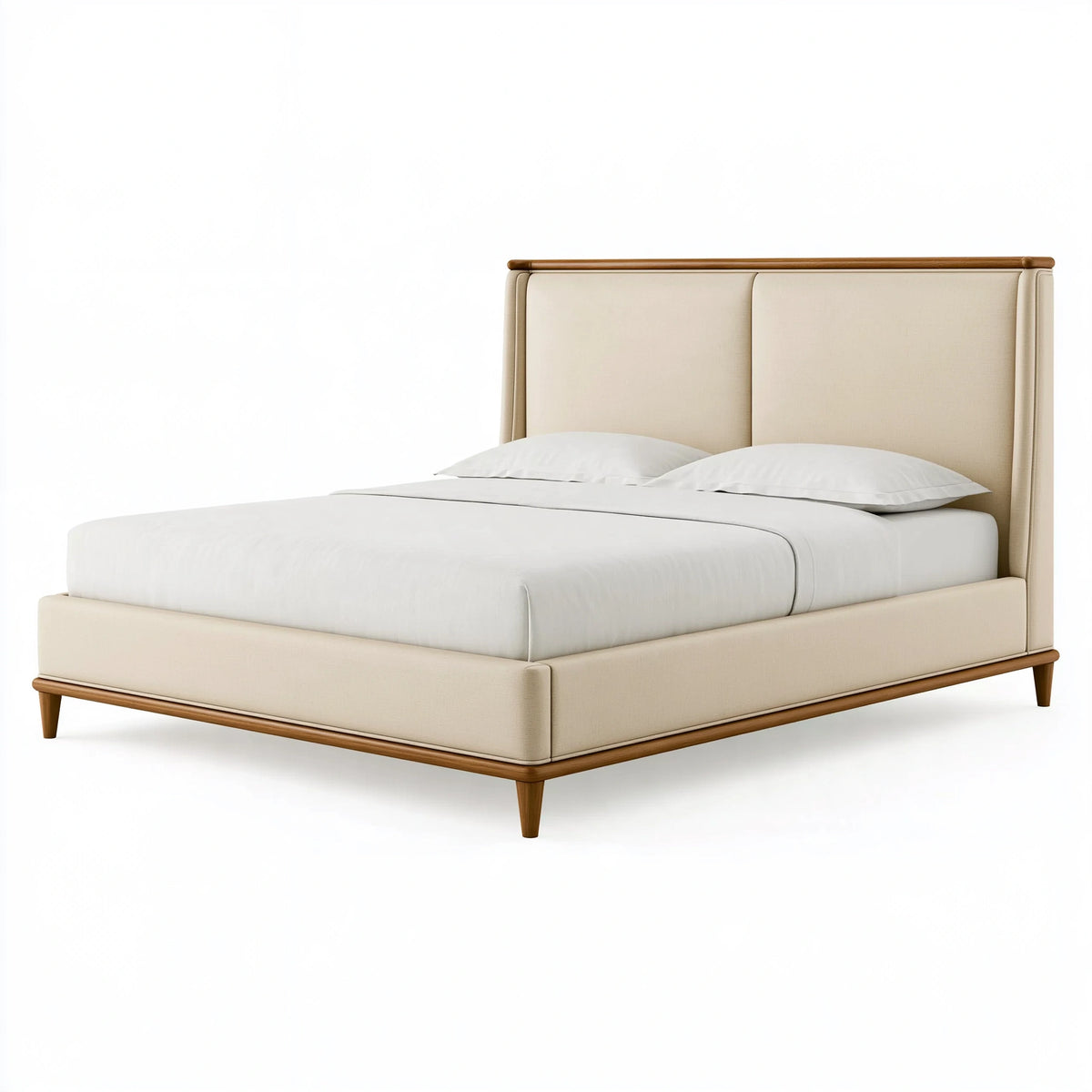 Letto matrimoniale 180 x 200 cm imbottito beige con struttura in legno stile moderno