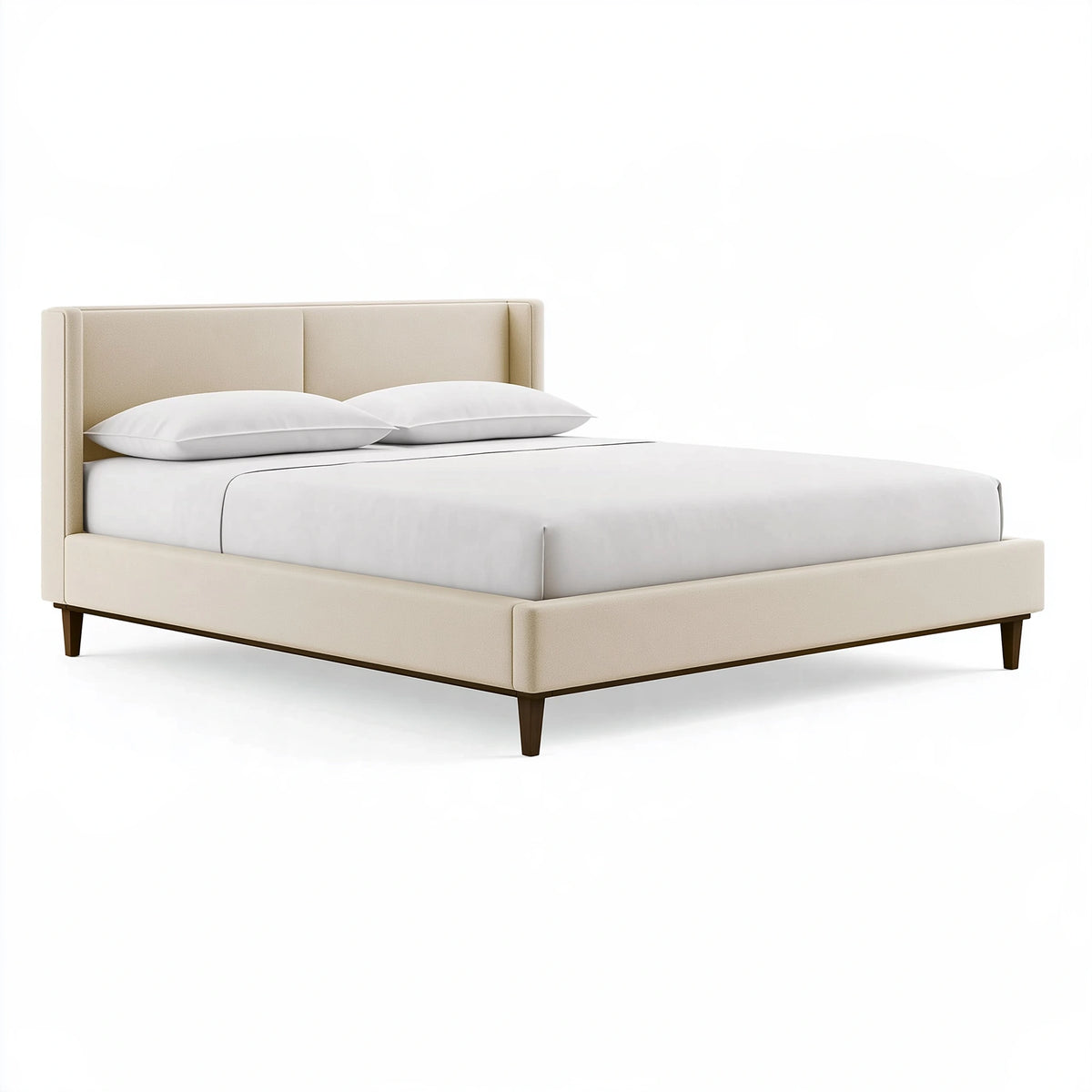 Letto matrimoniale 160 x 200 cm imbottito beige con piedi in legno stile moderno