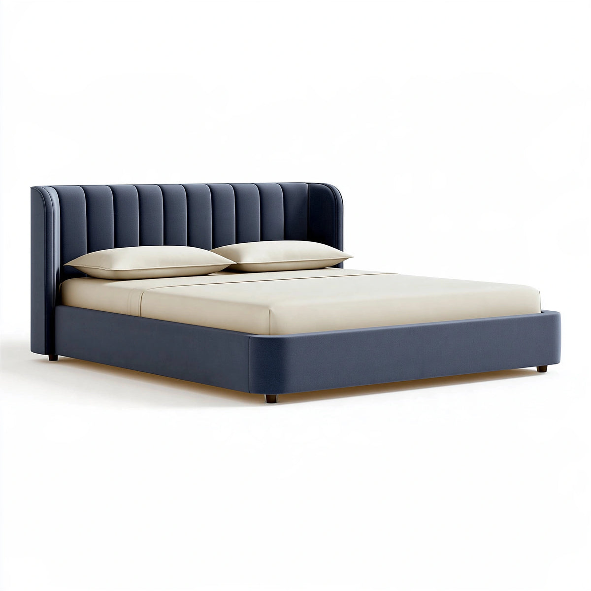 Letto matrimoniale 160 x 200 cm imbottito blu scuro con testiera scanalata