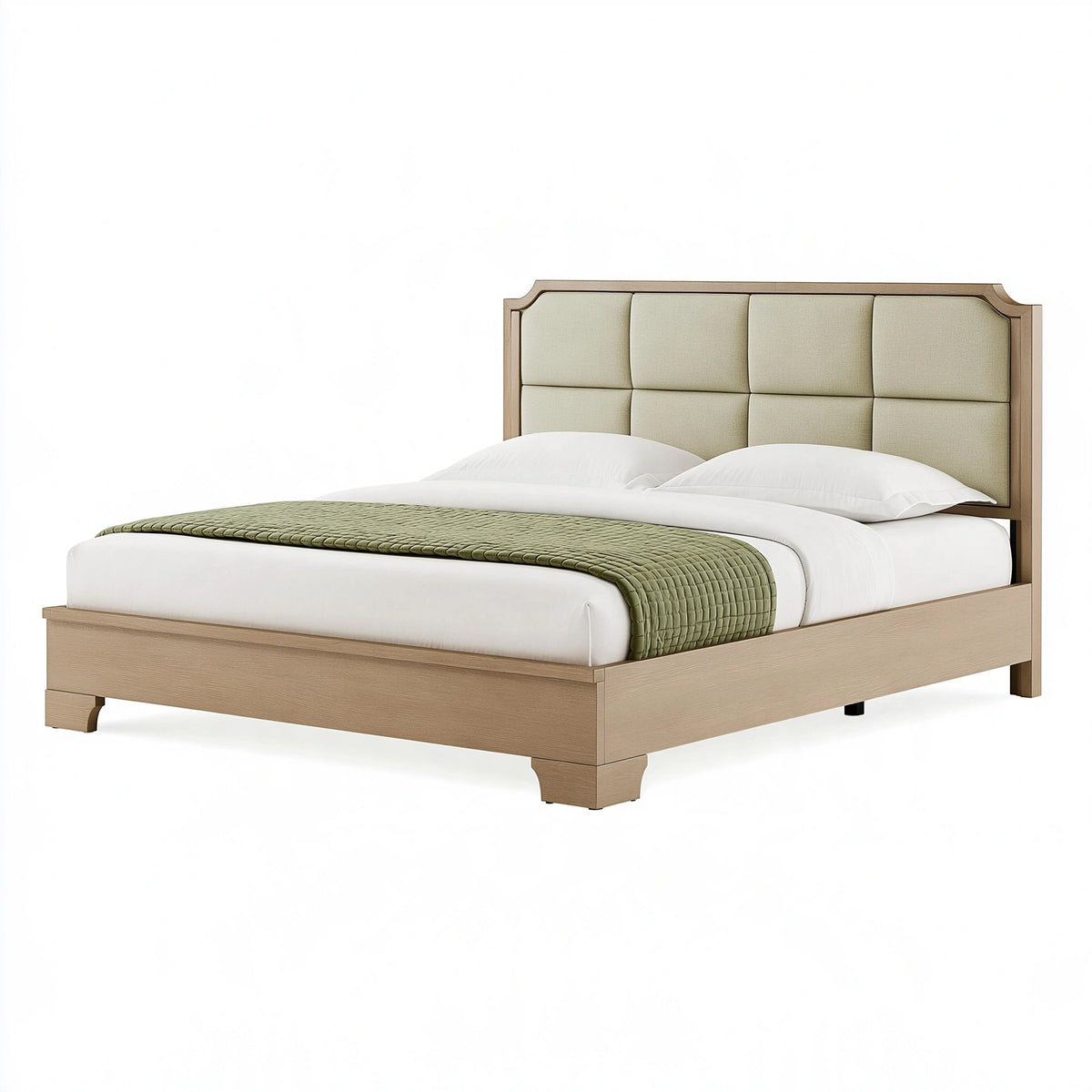 Letto matrimoniale 180 x 200 cm in legno beige con testiera imbottita stile classico