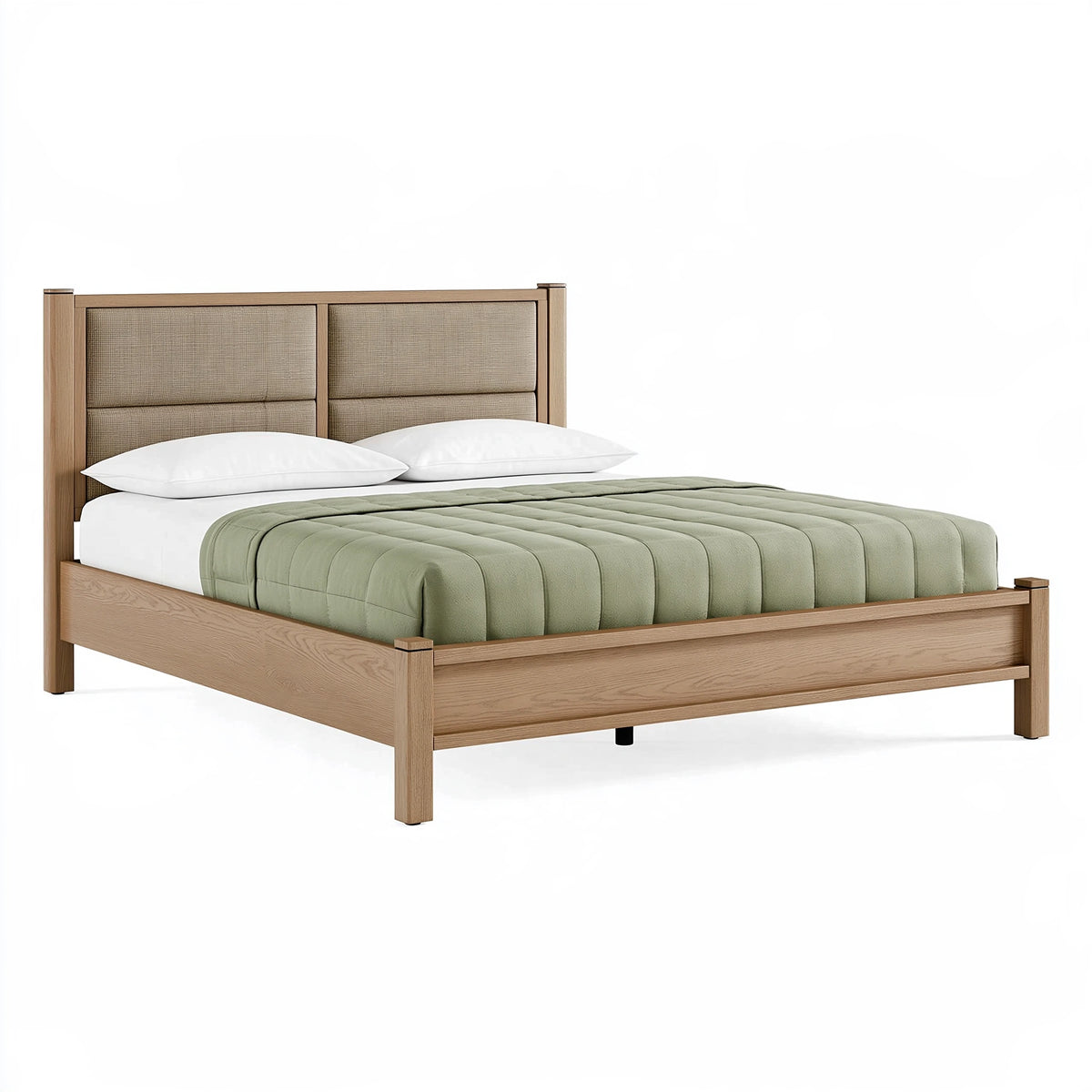 Letto matrimoniale 160 x 200 cm in legno naturale con testiera imbottita stile moderno