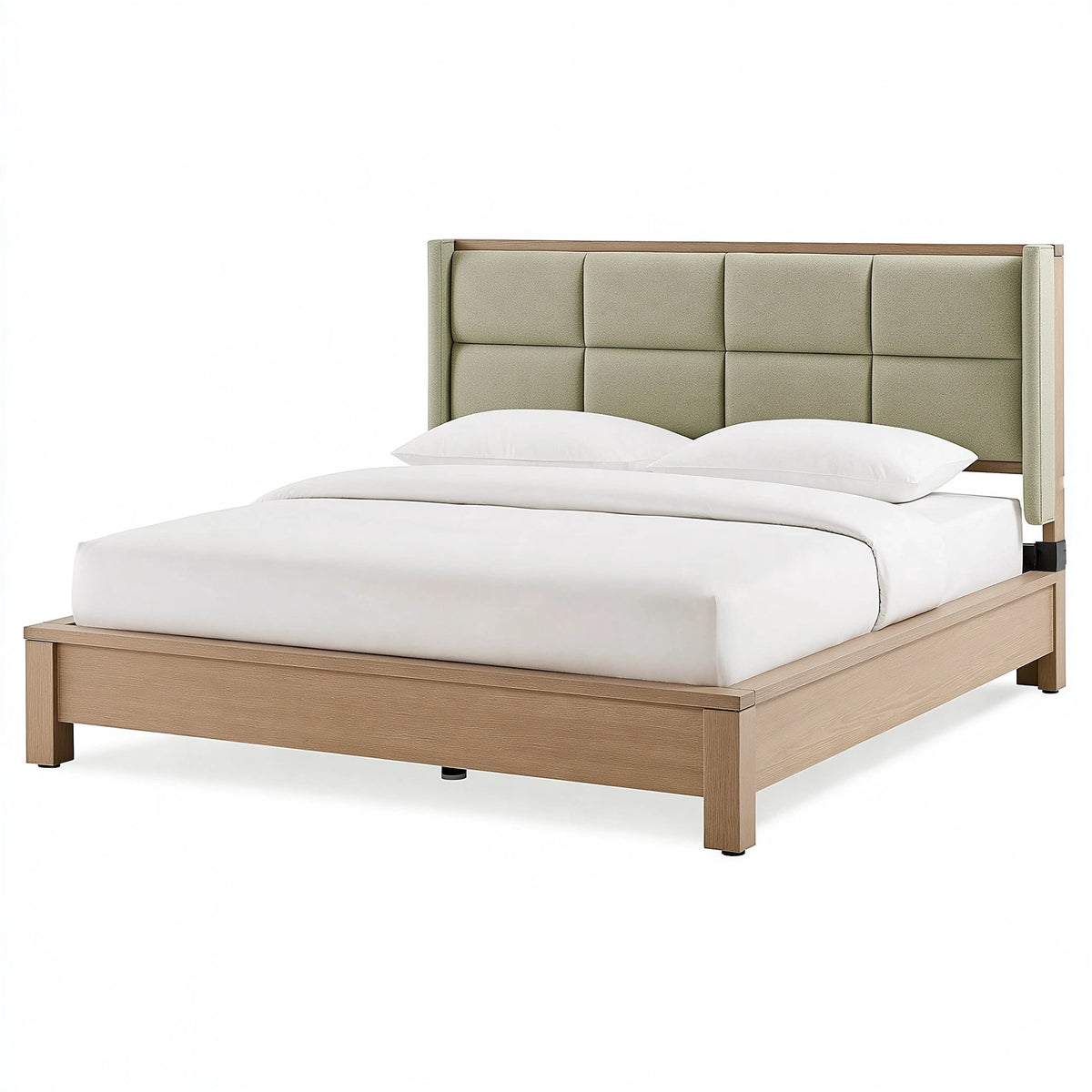 Letto matrimoniale 160 x 200 cm in legno beige con testiera imbottita verde stile contemporaneo