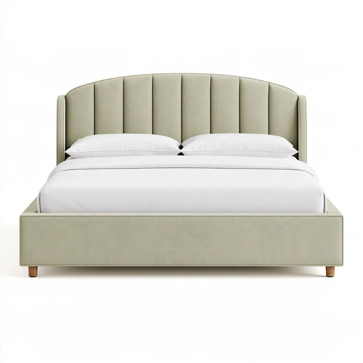 Letto matrimoniale 160 x 200 cm in tessuto verde salvia - testiera imbottita a canali verticali