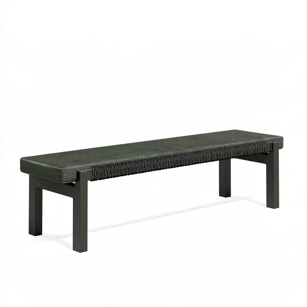 Panca 120x40x45 cm in corda intrecciata nera con struttura in metallo - seduta moderna