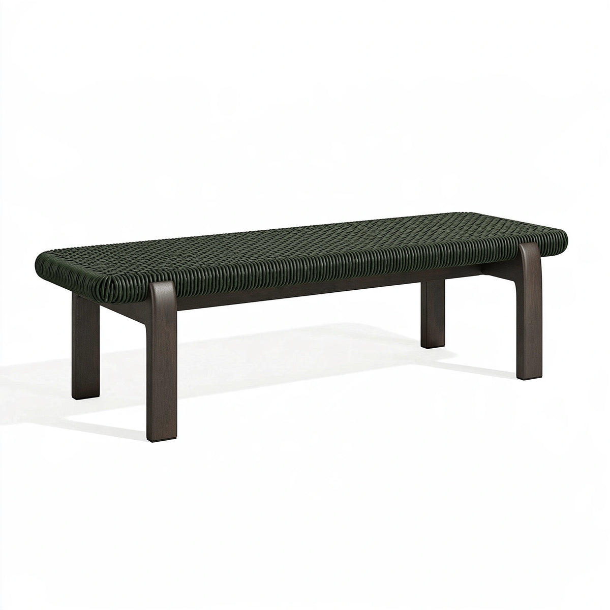 Panca 120 x 40 x 45 cm in corda intrecciata verde scuro con struttura in legno - stile contemporaneo per ingresso e terrazza