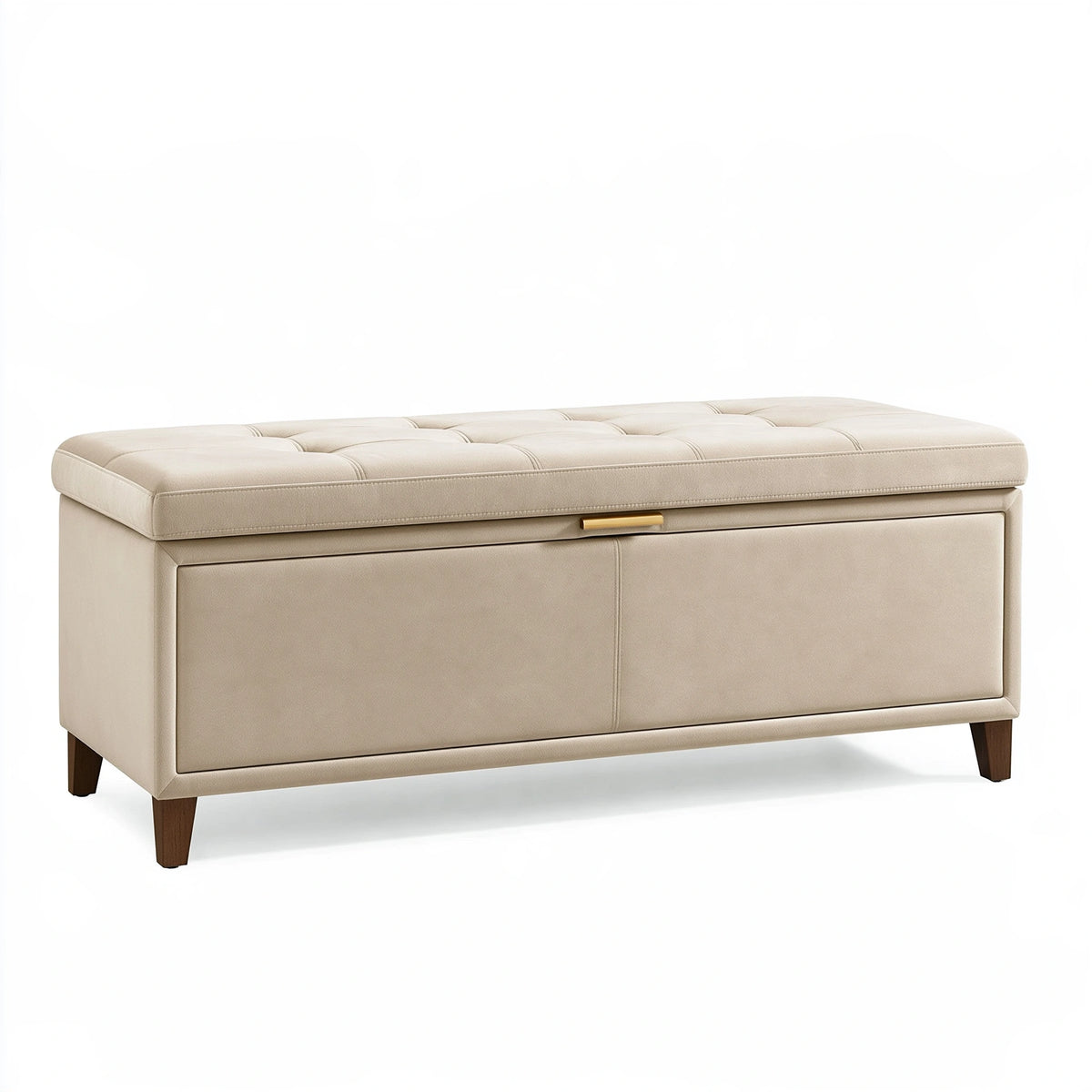 Panca contenitore 120 x 45 x 48 cm in similpelle beige con seduta imbottita trapuntata