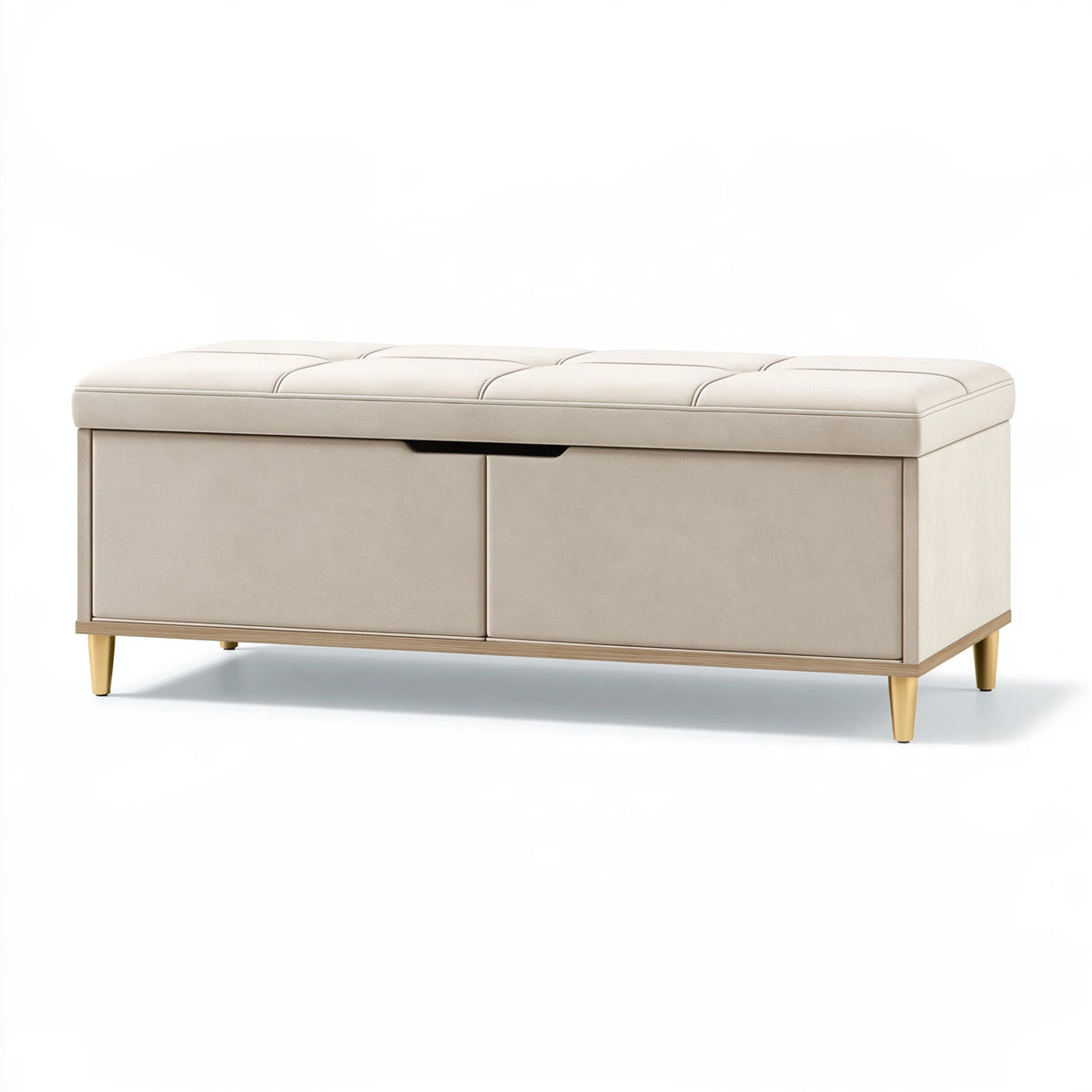 Panca contenitore 120 x 45 x 48 cm in tessuto beige con cassetti stile moderno