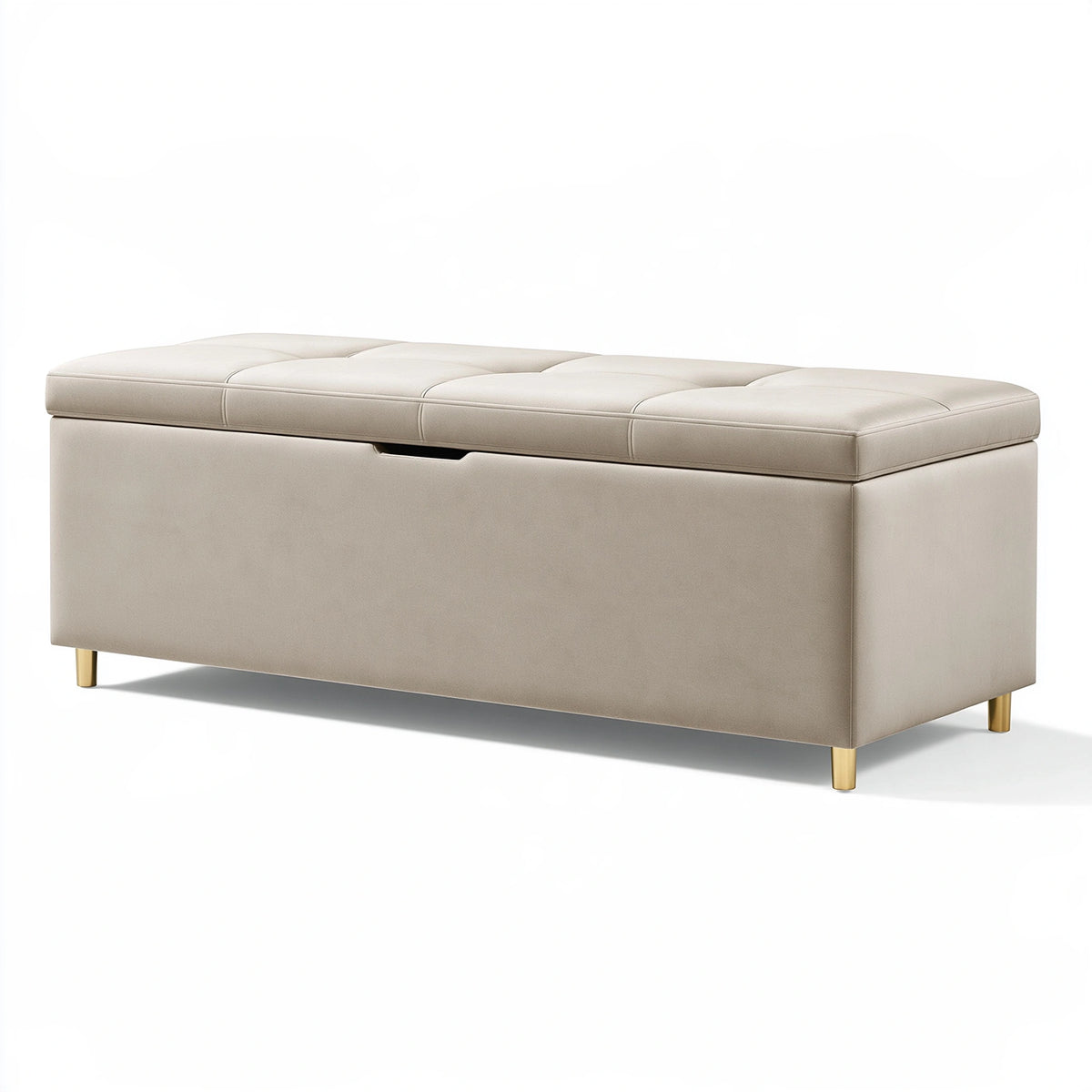 Panca contenitore 120 x 45 x 48 cm in tessuto beige con gambe dorate - stile moderno imbottito