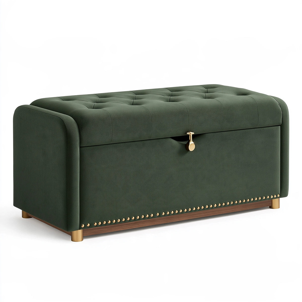 Panca contenitore 120 x 45 x 50 cm in tessuto verde scuro - imbottita con coperchio apribile
