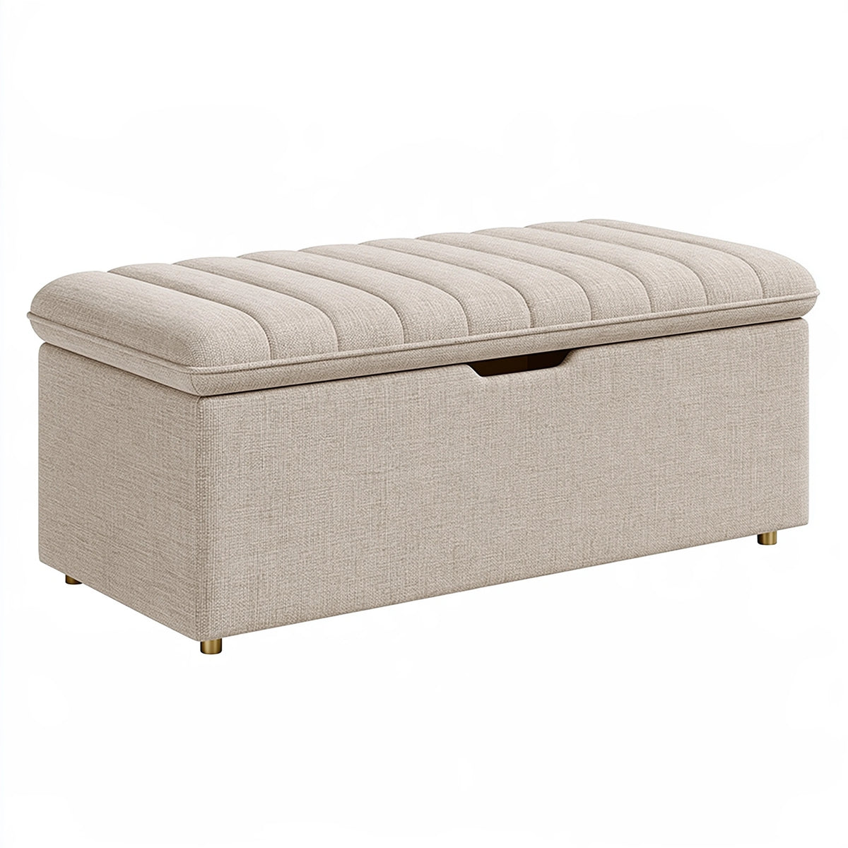 Panca contenitore 120 x 45 x 48 cm in tessuto beige con seduta trapuntata