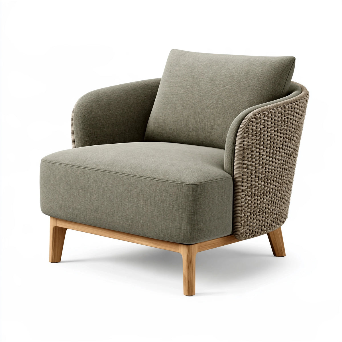Poltrona 78 x 80 x 85 cm in tessuto verde salvia e legno - stile naturale
