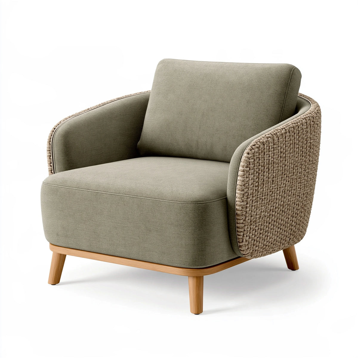 Poltrona 78 x 82 x 86 cm in tessuto verde salvia con intreccio beige stile moderno