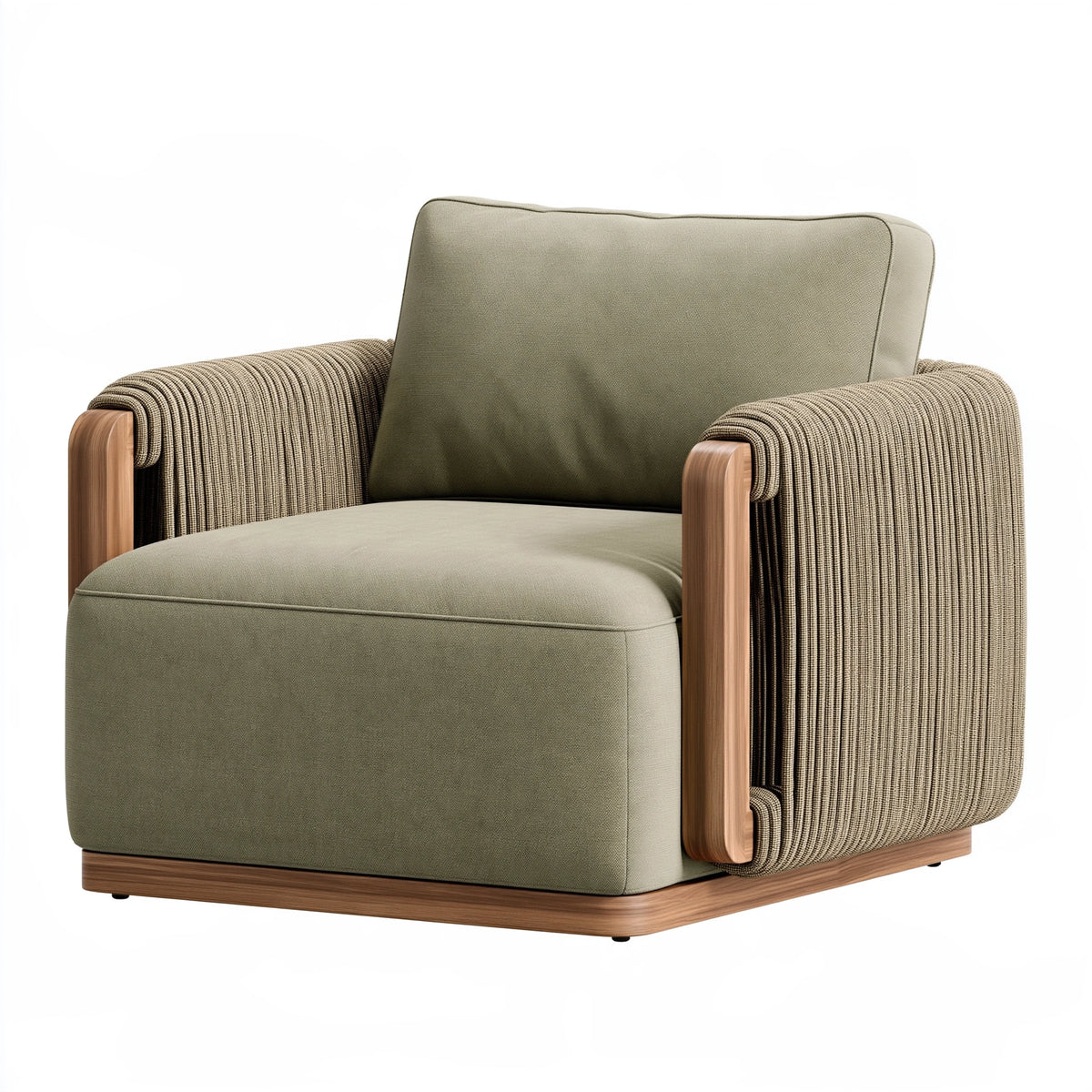 Poltrona 90 x 85 x 82 cm in tessuto verde e legno - stile contemporaneo per soggiorno