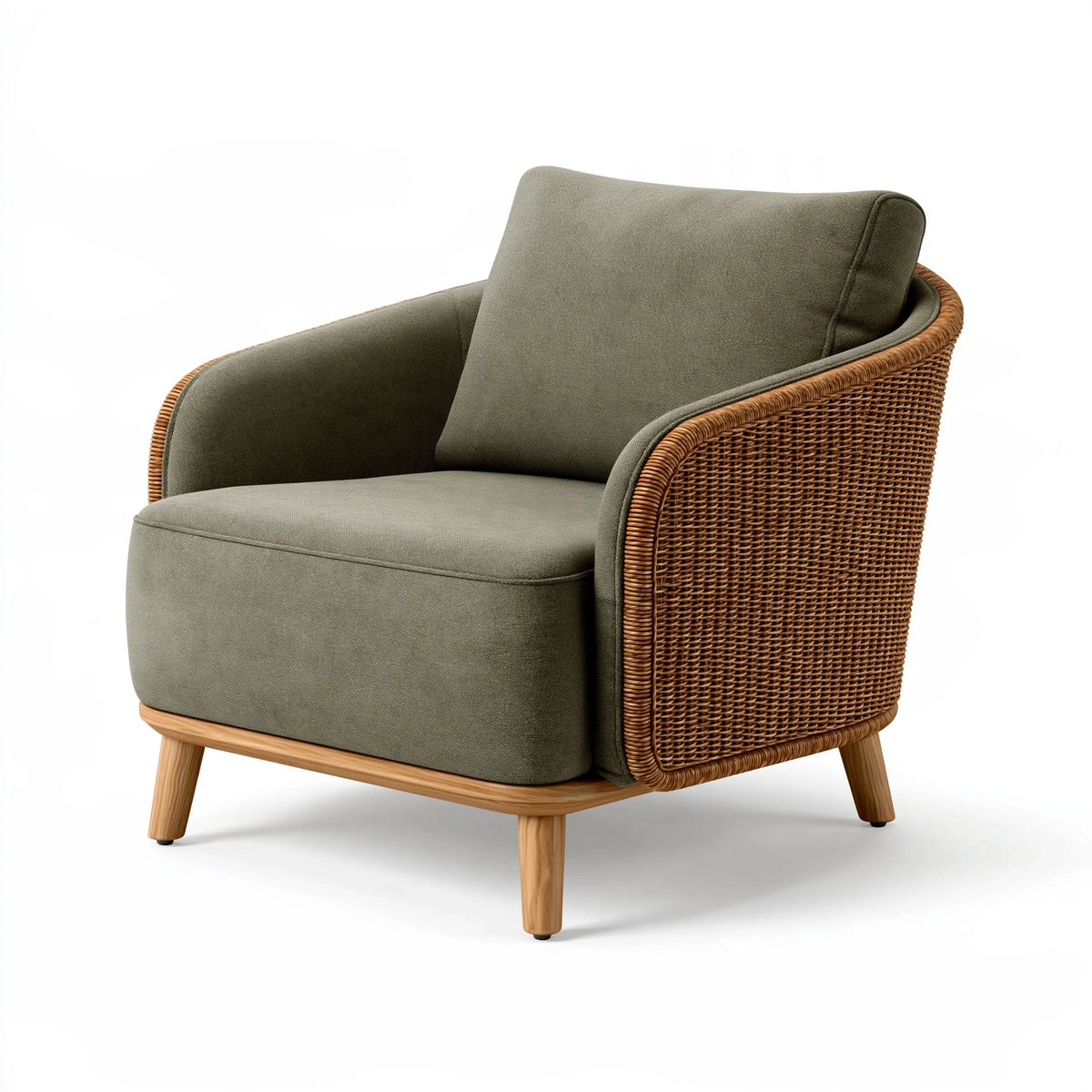 Poltrona 78 x 78 x 82 cm in rattan e tessuto verde - seduta imbottita stile naturale