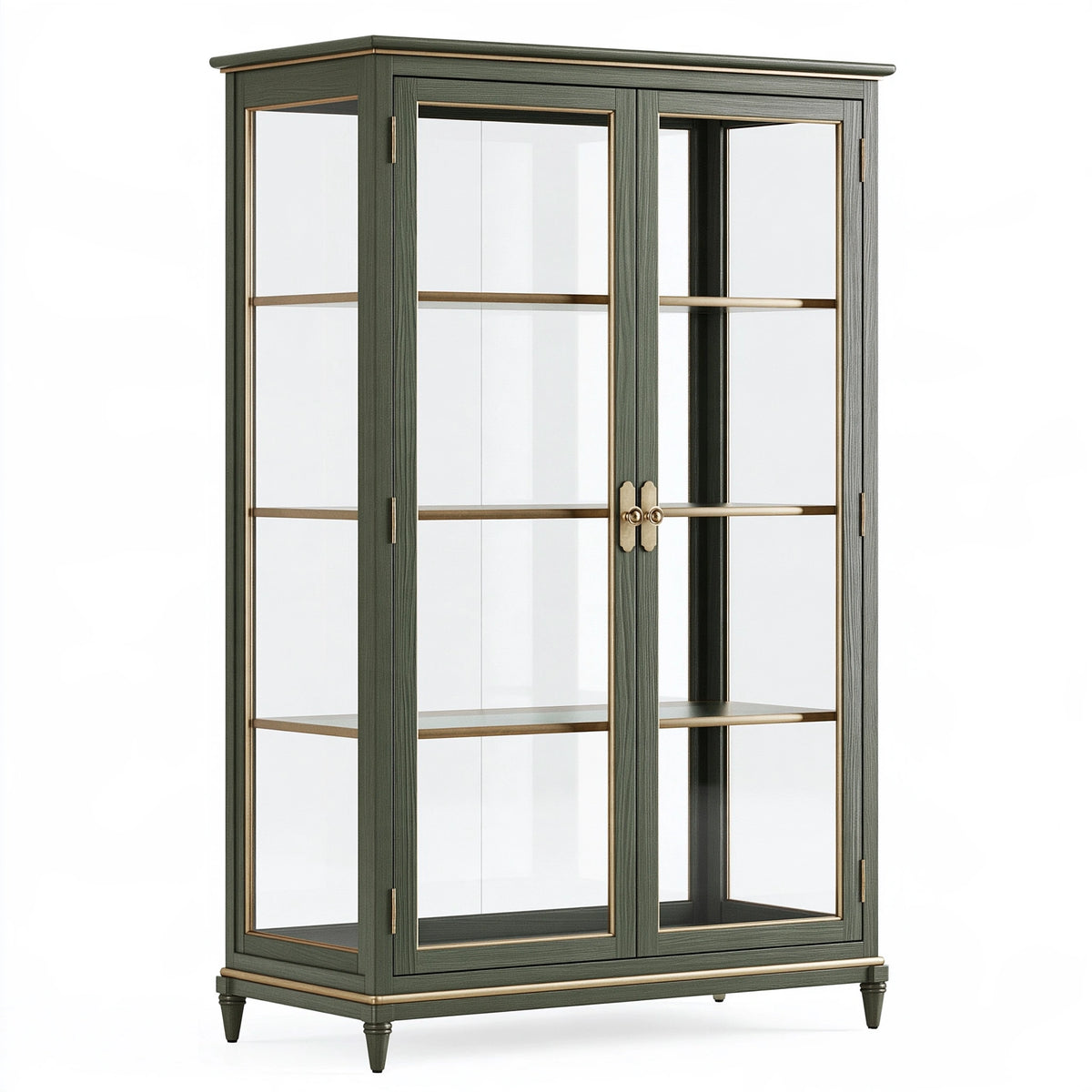 Vetrina 100 x 45 x 190 cm in legno verde con ante in vetro stile classico