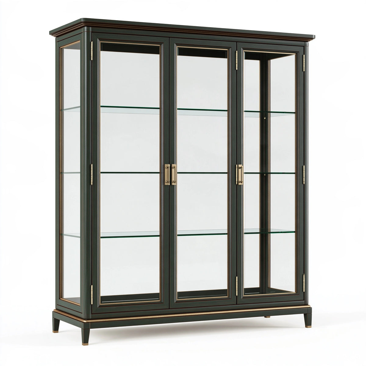 Vetrina 150 x 45 x 190 cm in legno e vetro verde scuro stile classico