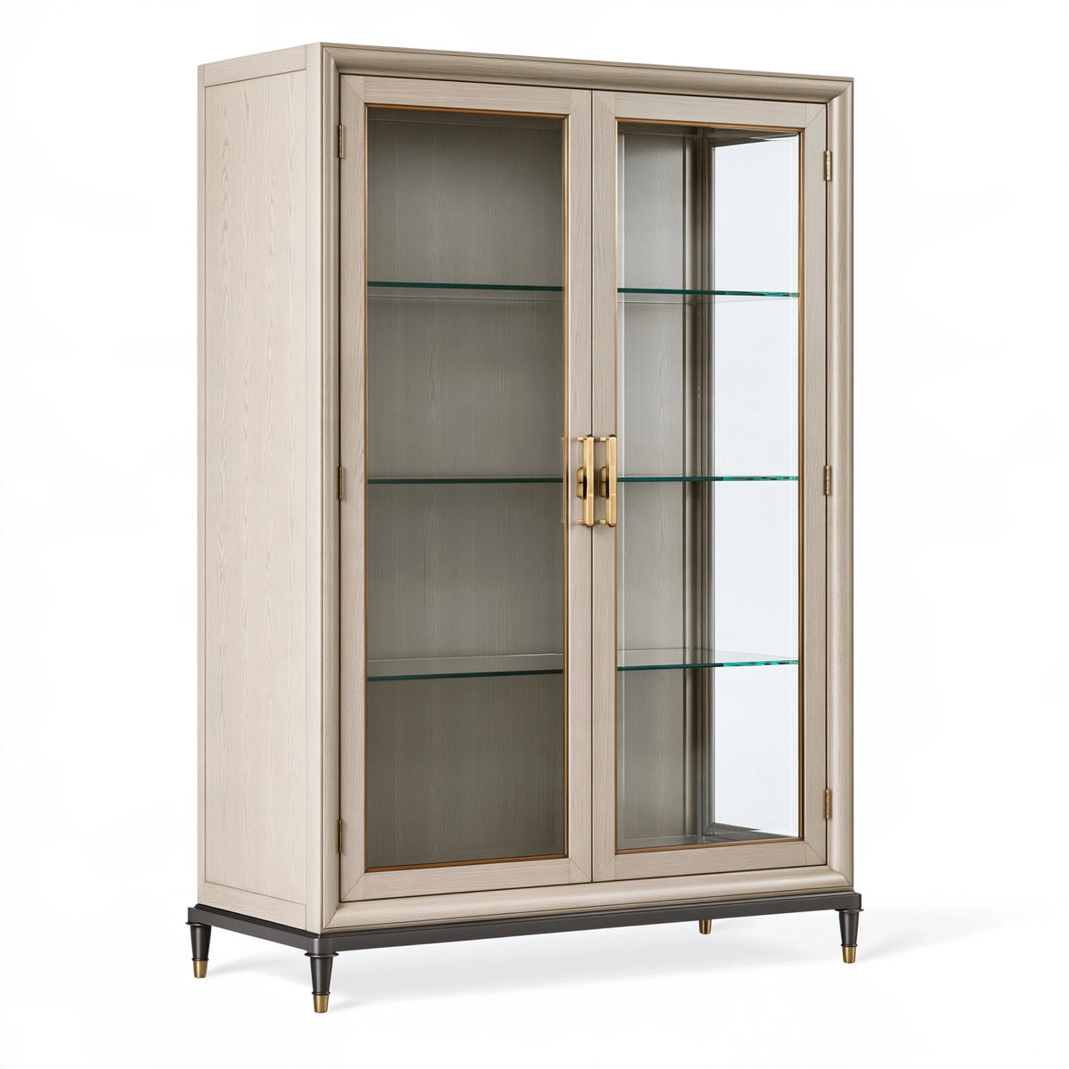 Vetrina 100 x 45 x 180 cm in legno chiaro e vetro - stile classico con ante