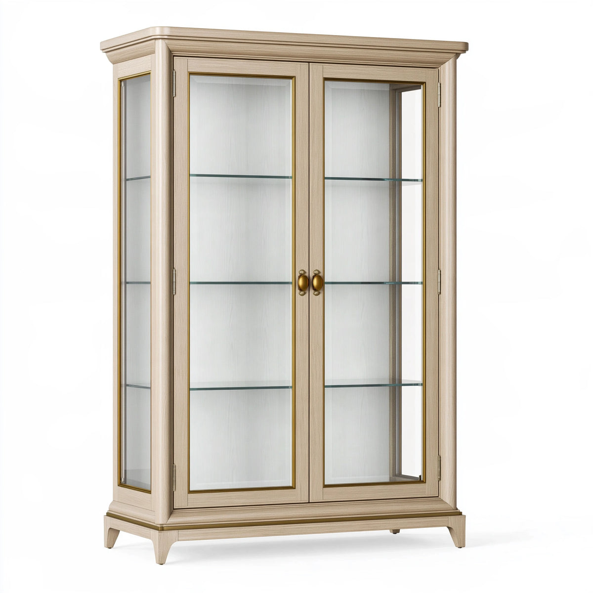 Vetrina 110 x 45 x 180 cm in legno beige con vetro trasparente stile classico